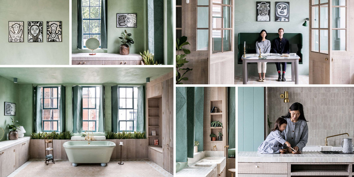Moderní bydlení v barvách pistácie, fenyklu a přírodního dubu