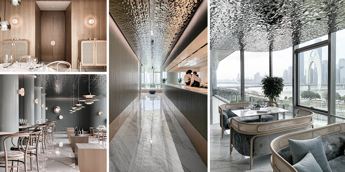 Restaurace s iluzí vodní hladiny na stropě