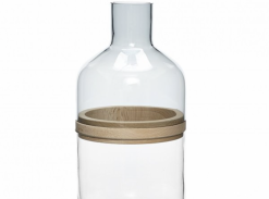 Skleněná váza Hübsch Vase modročirá s dřevem