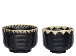 Ratanový koš Hübsch černý / přírodní set