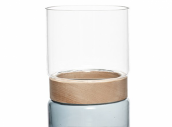 Skleněná váza Hübsch modročirá s dřevem